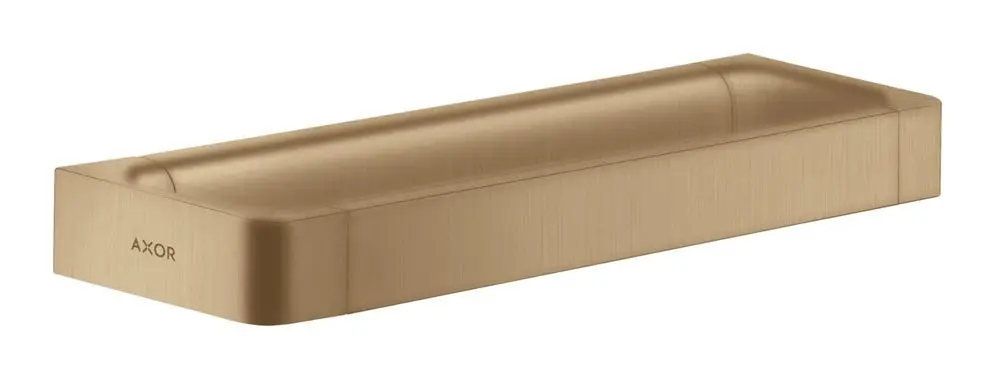 Wandmontierte Haltestange in gebürsteter Bronze mit klaren Linien und AXOR-Logo, geeignet für eine stilvolle und funktionale Badezimmergestaltung.